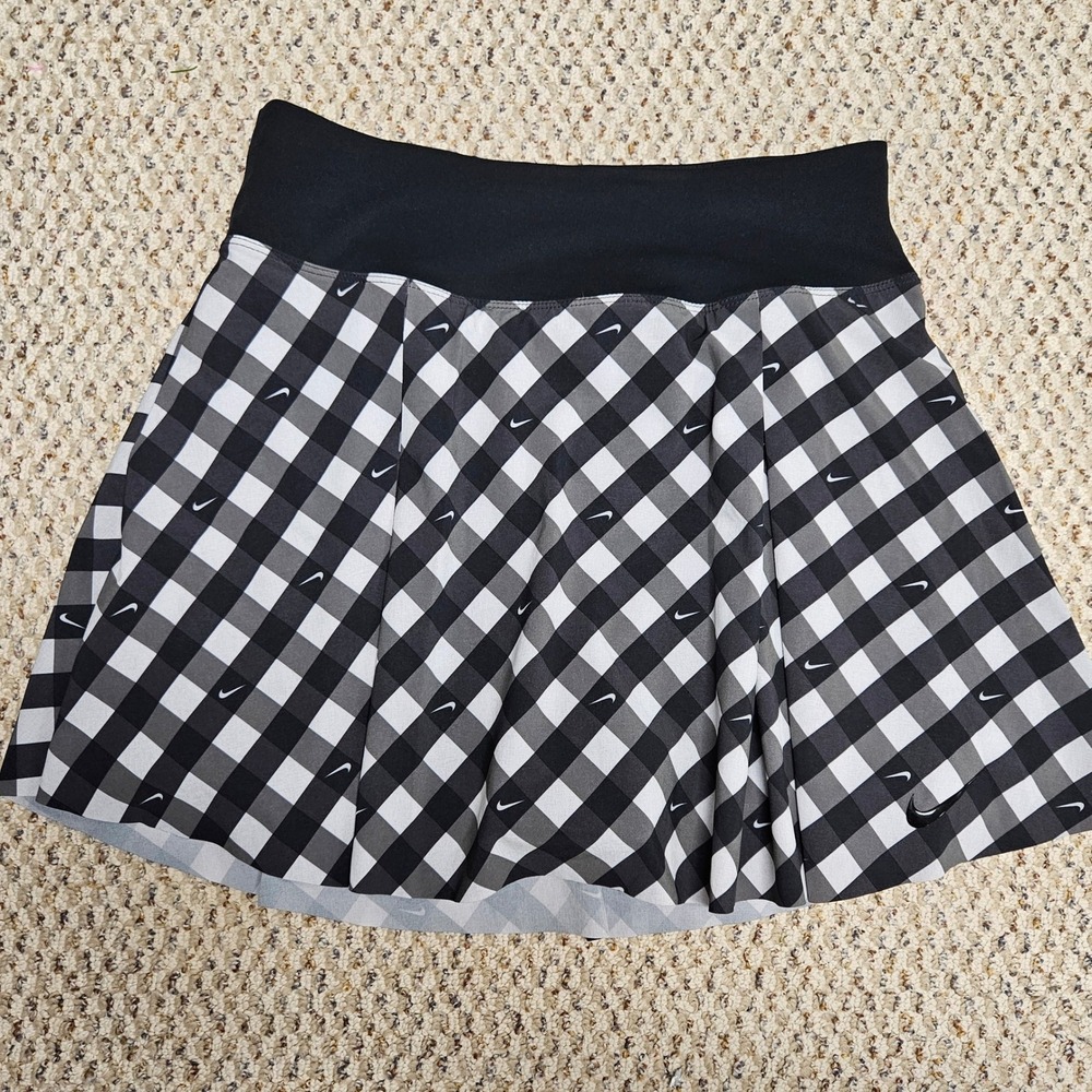 Nike Dri-FIT Victory Gingham Golf Skort Black White Swoosh DH1920-010 Womens M